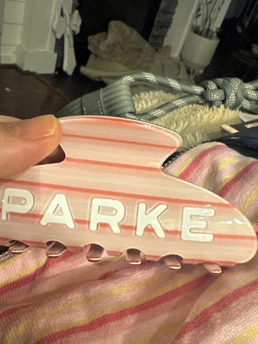 Parke Claw Clip Striped Hair Clip in Pink & White NWT
